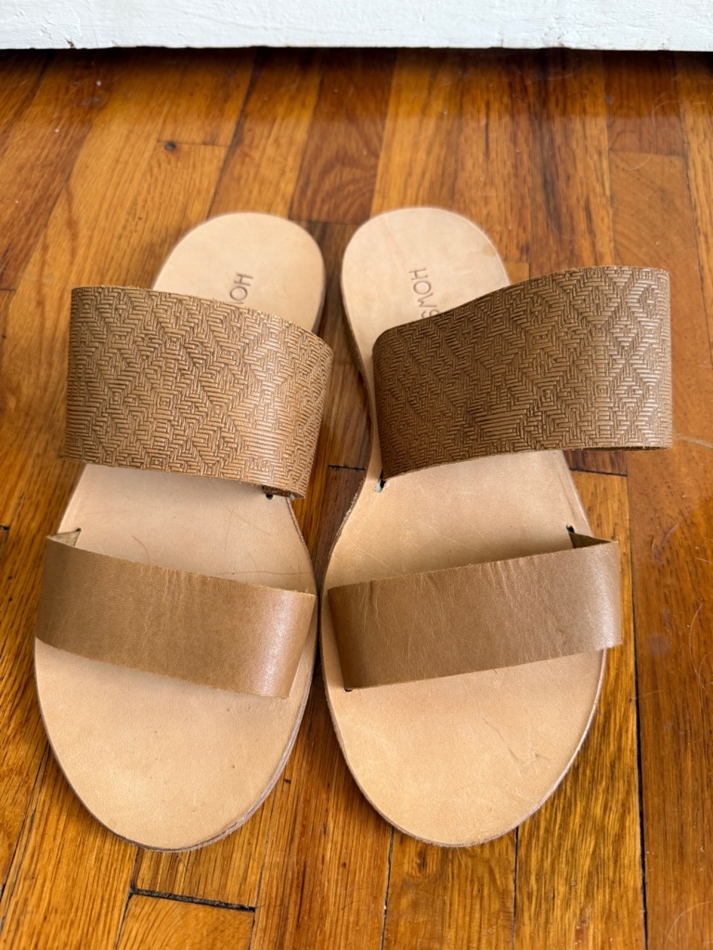 Anthropologie Howsty Tan Brown Double-Strap Slide Sandals - Picture 2 of 5